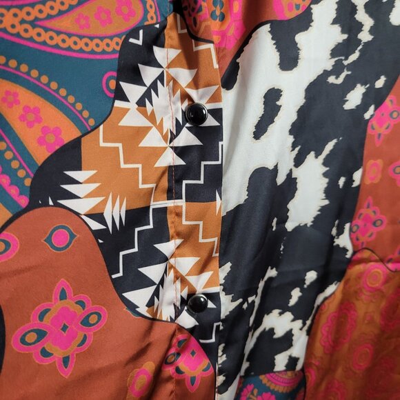 Two 2 Fly Blouse Eclectic 90s XL Grandmillenial Retro Y2K BOHO top snap closure - Picture 5 of 12